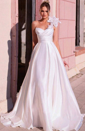Linie satin brautkleid - a-linie, weiß