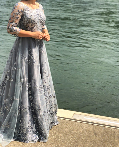 Damen abendkleid lang - damen, grau